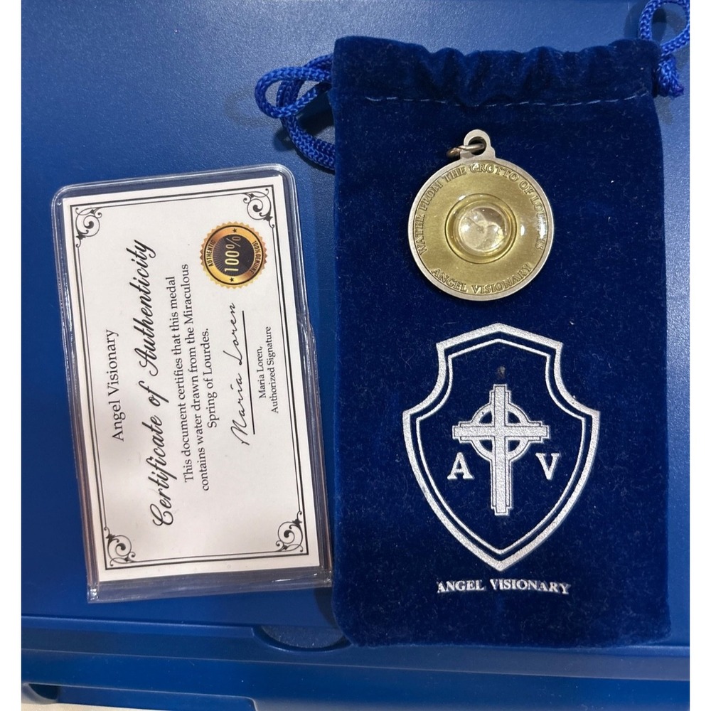 Angel Visionary Lourdes Grotto Water Medallion Our Lady Pendant Pouch COA